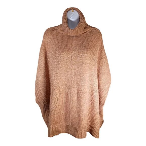 J. Crew Relaxed Oversized Merino Wool Alpaca Pullover Poncho Tan Brown XS/S - Picture 1 of 5